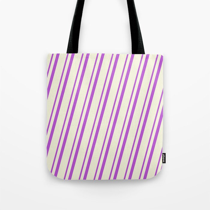 Orchid and Beige Colored Stripes Pattern Tote Bag