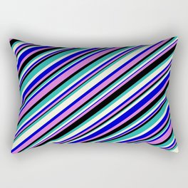 [ Thumbnail: Blue, Orchid, Black, Light Sea Green & Beige Colored Pattern of Stripes Rectangular Pillow ]