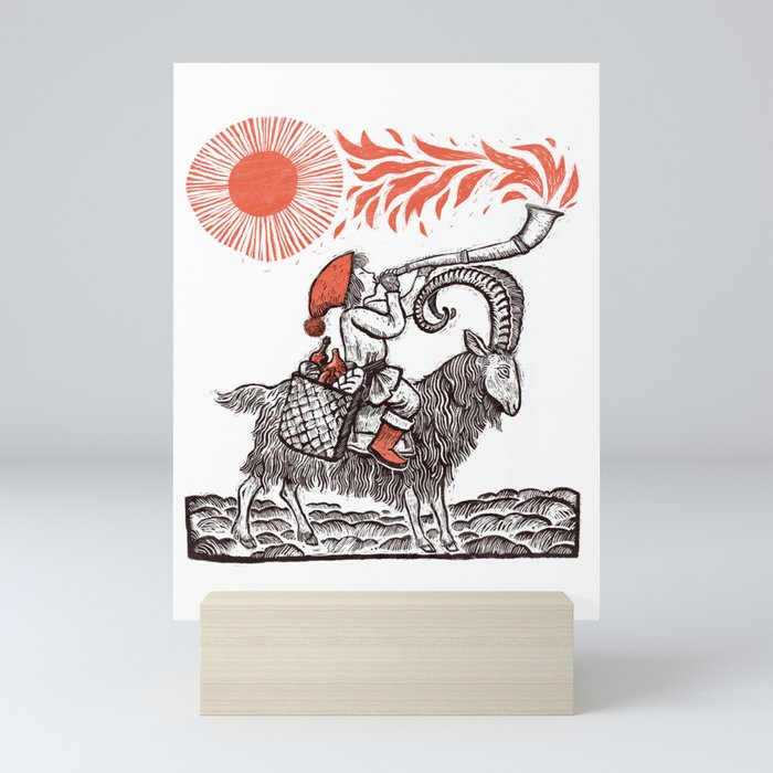 Yule Goat and Solstice horn Mini Art Print