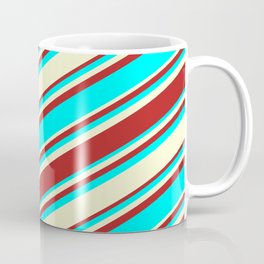 [ Thumbnail: Red, Cyan, and Light Yellow Colored Stripes Pattern Coffee Mug ]
