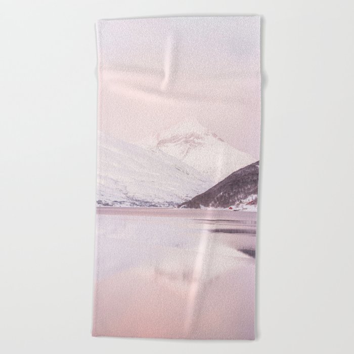 Arctic Glory Photo | Pastel Color Sunset in the Kaldfjord, Norway Travel Art Print | Mountain Landscape Photography Beach Towel