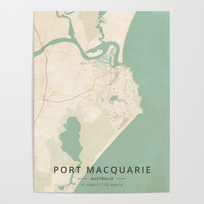 Port Macquarie Street Map Port Macquarie, Australia - Vintage Map Poster By Designer Map Art |  Society6