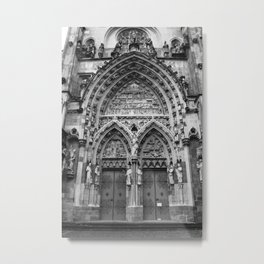 Church Facade, Thann, Alsace, France Metal Print | Ornate, Photo, Black And White, Alscae, Haut Rhin, Thann, Historic, Monochrome, Building, Doors 