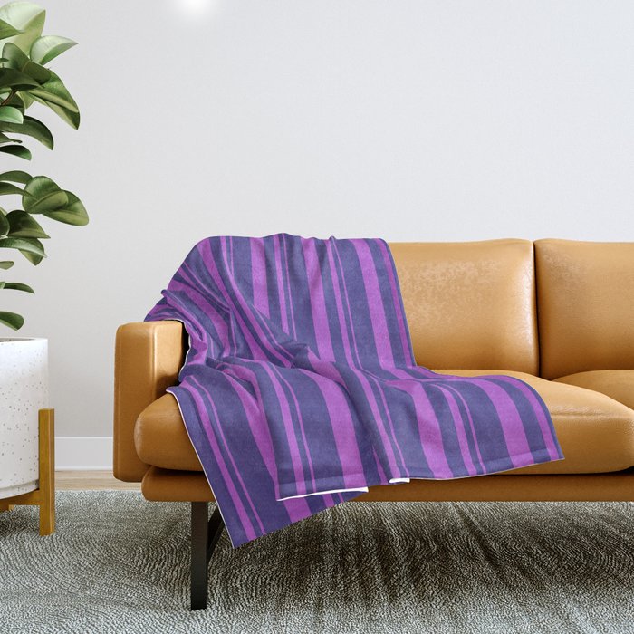 Orchid and Dark Slate Blue Colored Lines Pattern Throw Blanket