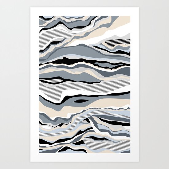 Black and white scandinavian minimal line pattern Art Print