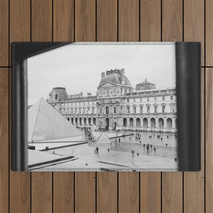 Iconic building,The Louvre in Paris in France | Architecture | black and white travel photography  Outdoor Rug