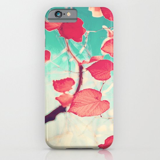 Our hearts are autumn leaves waiting to fall (Pink - Red fall leafs and brilliant retro blue sky) iPhone & iPod Case