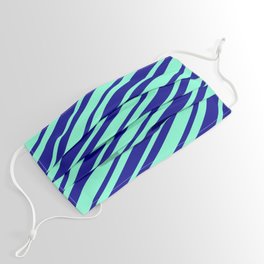 [ Thumbnail: Dark Blue and Aquamarine Colored Stripes/Lines Pattern Face Mask ]