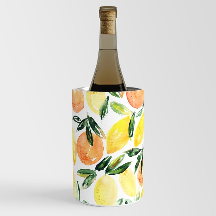Sicilian orchard: lemons and oranges in watercolor, summer citrus Wine Chiller