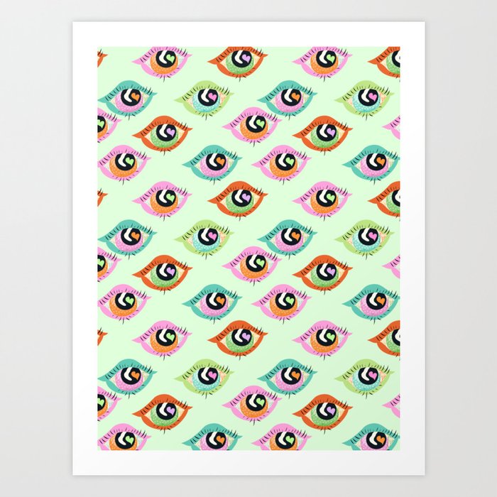 Retro Eyes Green Art Print