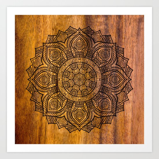 Mandala on wood Art Print
