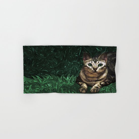 Green Grass Cat Eyes of a Marble Lepre-cat Hand & Bath Towel