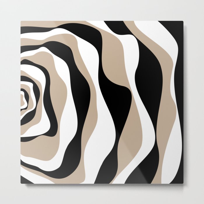 Ebb and Flow 4 - Taupe, Black and White Metal Print