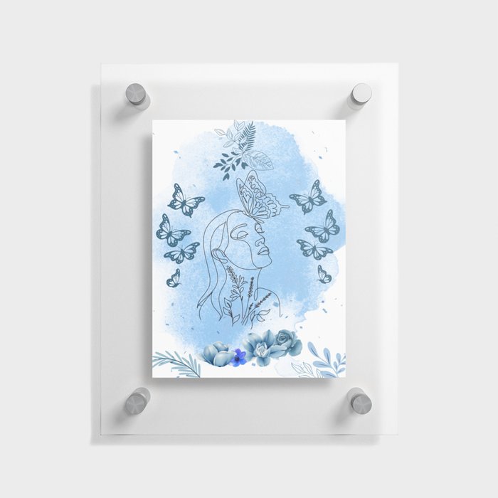 Blue And White Illustration Self Love Floating Acrylic Print
