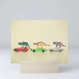 Dinosaurs Ride Cars Mini Art Print