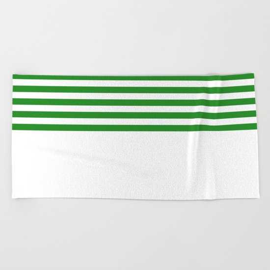 Horizontal Stripes (Forest Green/White) Beach Towel