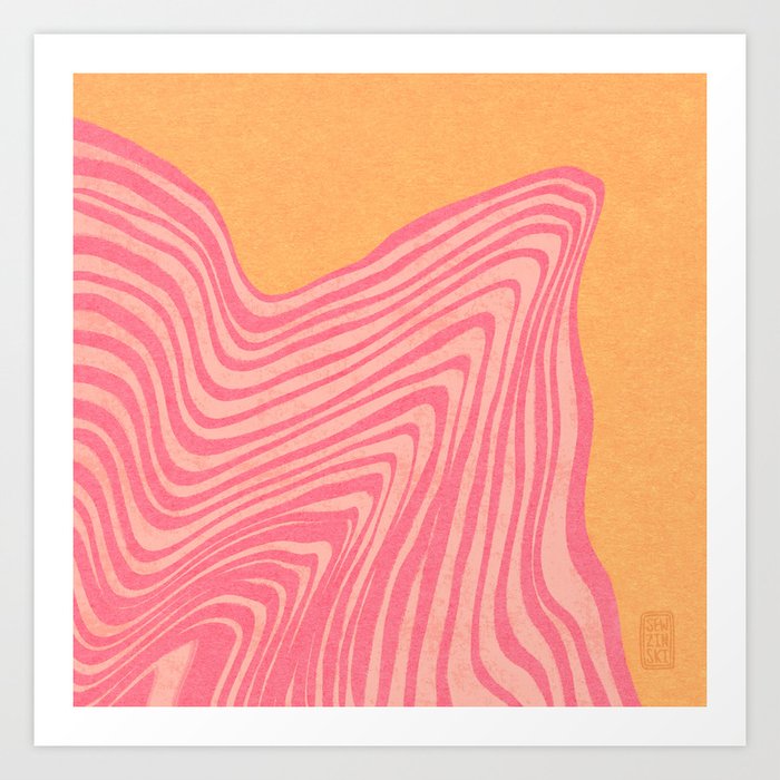 Trippy Waves Pink and Orange Art Print