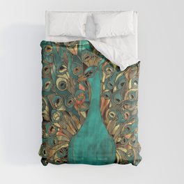 Aqua and Gold Peacock Comforter
