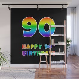 [ Thumbnail: HAPPY 90TH BIRTHDAY - Multicolored Rainbow Spectrum Gradient Wall Mural ]