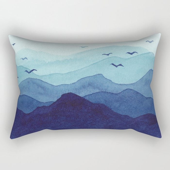 Rolling mountains fade into the mist. Watercolor. Rectangular Pillow