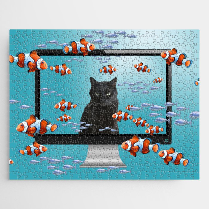 Snoki Black Cat - Computer Clownfishes Fantasy Future Design Jigsaw Puzzle