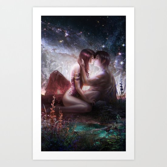 Counting stars - Romantic couple kissing Art Print