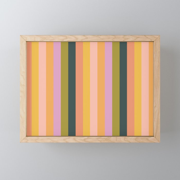 Olive Apricot - Fall Stripes Framed Mini Art Print