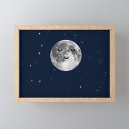 Peaceful Happy Moon in Space Midnight Stars  Framed Mini Art Print