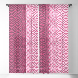 Hot Pink Plait Pattern on Black and White Sheer Curtain