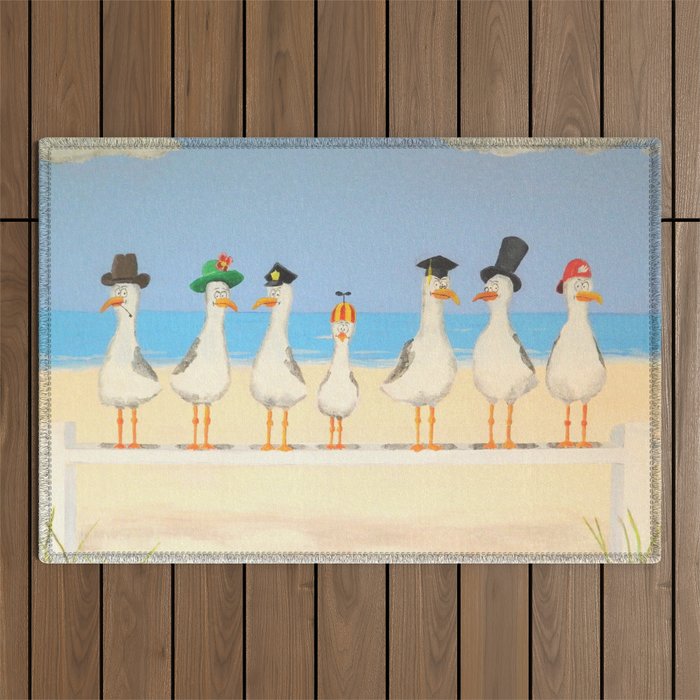 Seagulls with Hats Outdoor Rug