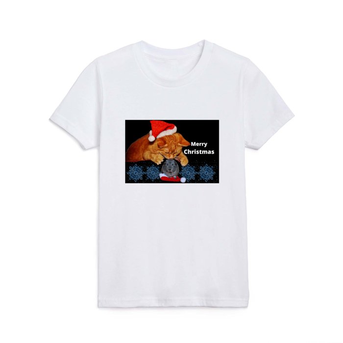 Cat Guinea Pig Merry Christmas Funny Animal Design Kids T Shirt