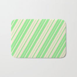 [ Thumbnail: Light Green & Beige Colored Stripes Pattern Bath Mat ]