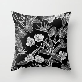 black and white line floral Throw Pillow