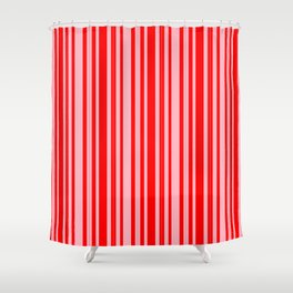 [ Thumbnail: Red & Light Pink Colored Lines/Stripes Pattern Shower Curtain ]
