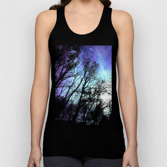 black trees periwinkle blue aqua space Unisex Tank Top