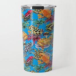 Tropical Frogs and plants - blue Travel Mug