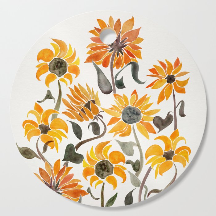 Sunflower Watercolor – Yellow & Black Palette Cutting Board