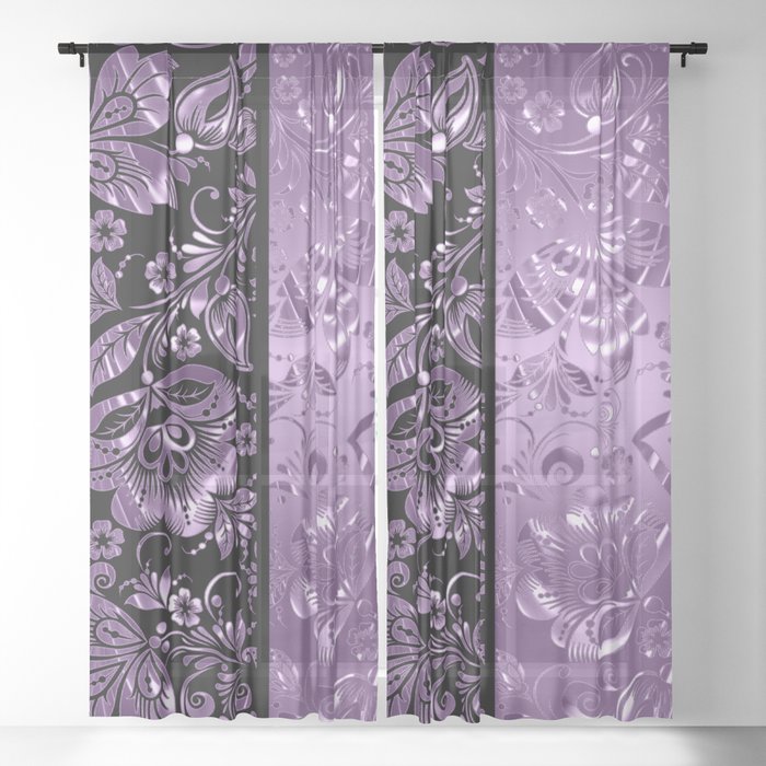 Purple Black Damask Pattern Sheer Curtain By Gogaart Society6