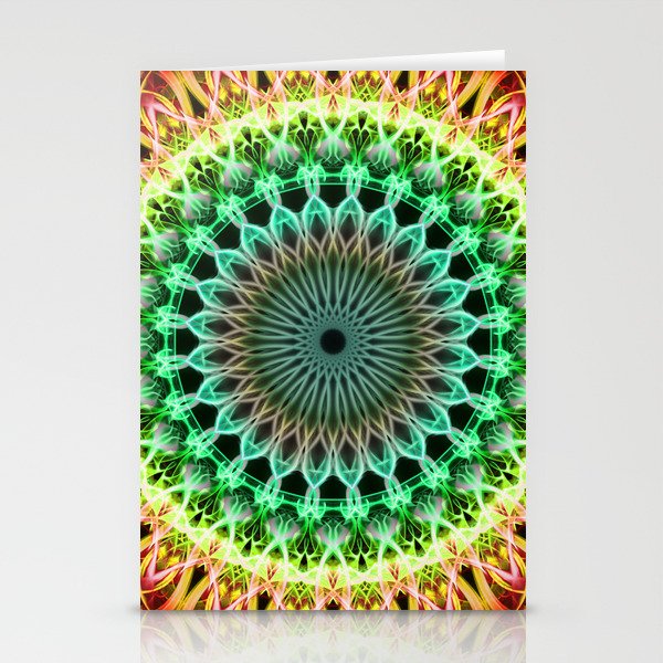 Mandala in yellow, green , orange and red tones Stationery Cards