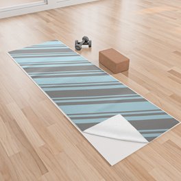 [ Thumbnail: Light Blue and Grey Colored Lined/Striped Pattern Yoga Towel ]