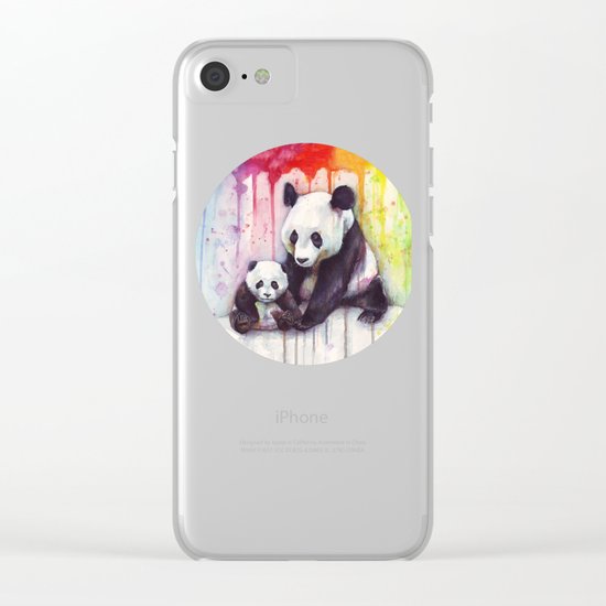 Pandas and Rainbow Watercolor Mom and Baby Panda Nursery Animals Clear iPhone Case