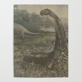 Vintage Illustration of Brachiosaurus Dinosaurs Poster
