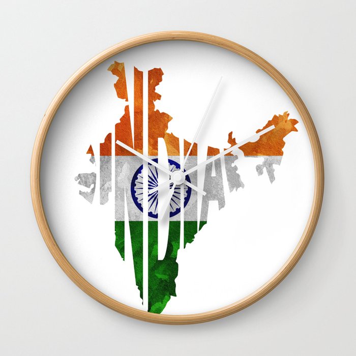 India World Map Indian Typography Flag Map Art Wall Clock By Aysetoyran Society6