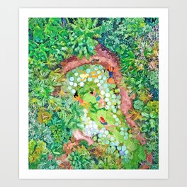 Tropical Vacay | Rainforest Jungle Botanical Lush Nature | Summer Lake People Swim | Boho Painting Art Print