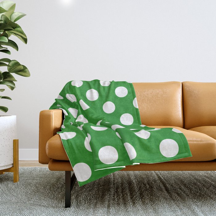 Polka Dots (White/Forest Green) Throw Blanket