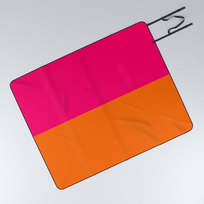Bright Pink Orange Two Tone Minimalist Color Block Picnic Blanket