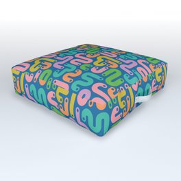 JELLY BEANS POSTMODERN 1980S ABSTRACT GEOMETRIC in BRIGHT SUMMER COLORS ON ROYAL BLUE Outdoor Floor Cushion