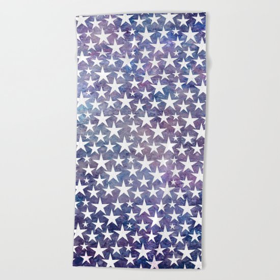 White stars on bold grunge blue background Beach Towel