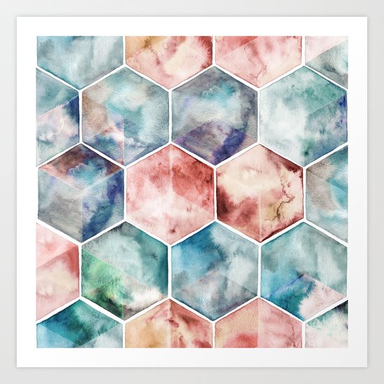 Earth and Sky Hexagon Watercolor Art Print
