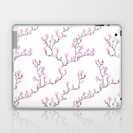 Pink watercolor magnolia pattern Laptop & iPad Skin